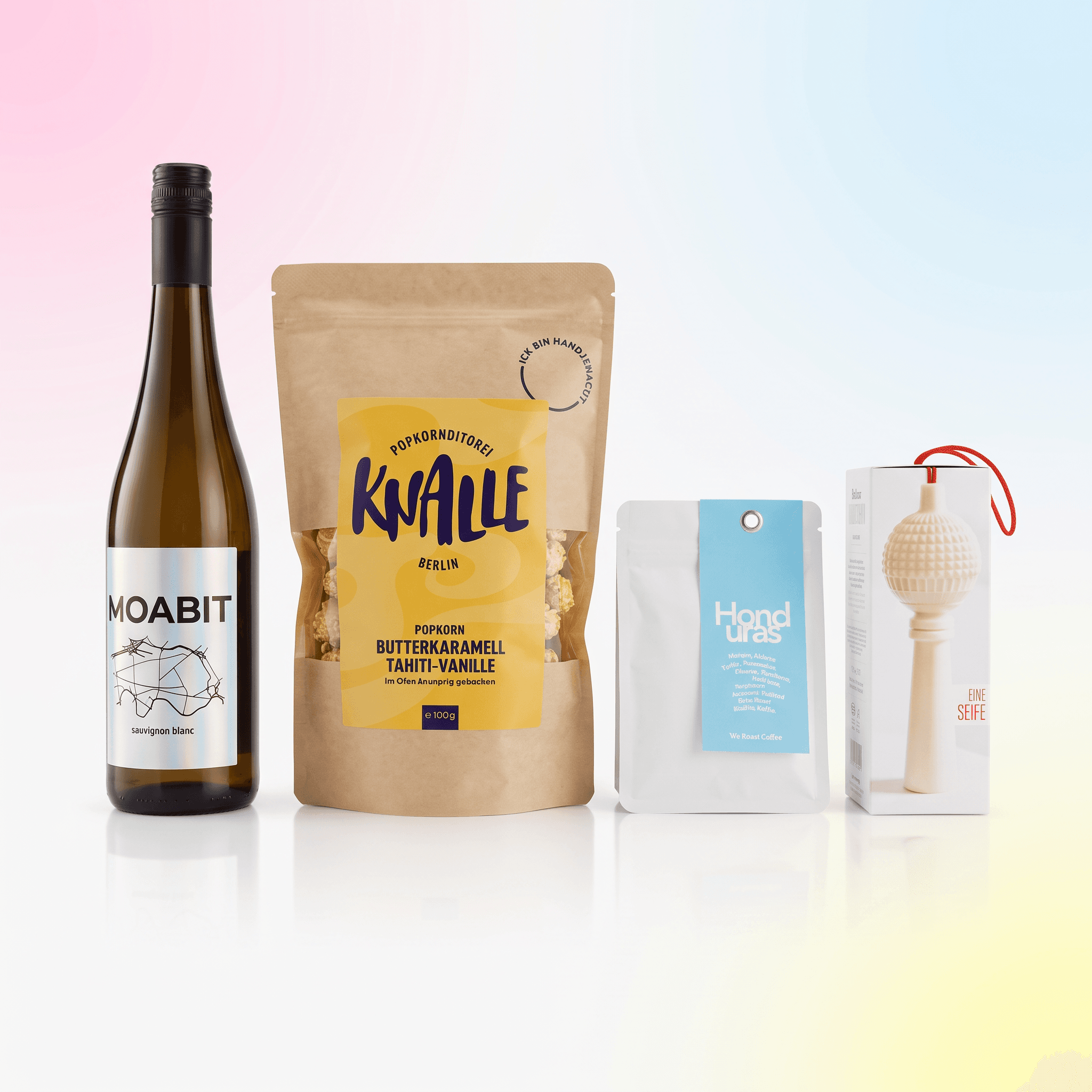 Berliner Gruß Geschenkbox Gold mit Wein, 4 Produkte