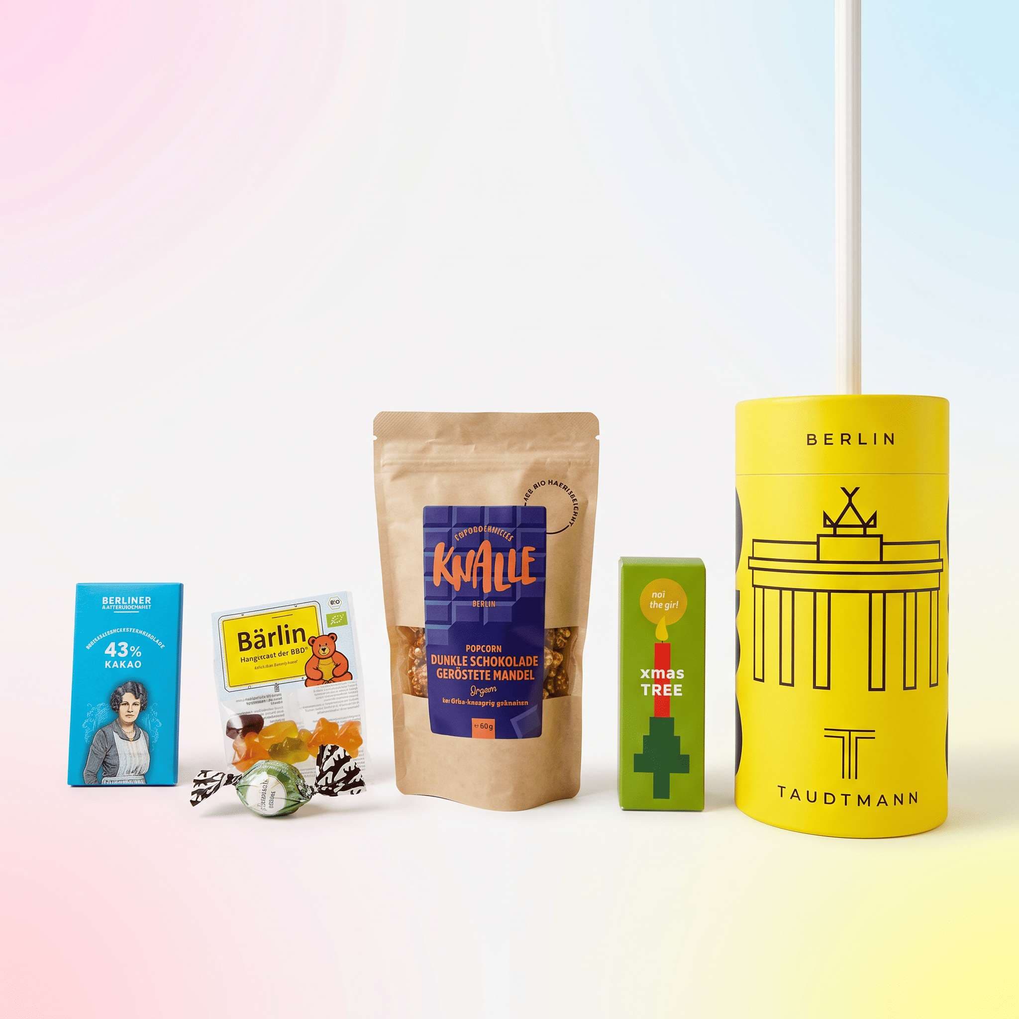 Wichtelgeschenk Berlin – 030 Tube Yellow Weihnachten mit Schokolade, Popcorn und Kerze