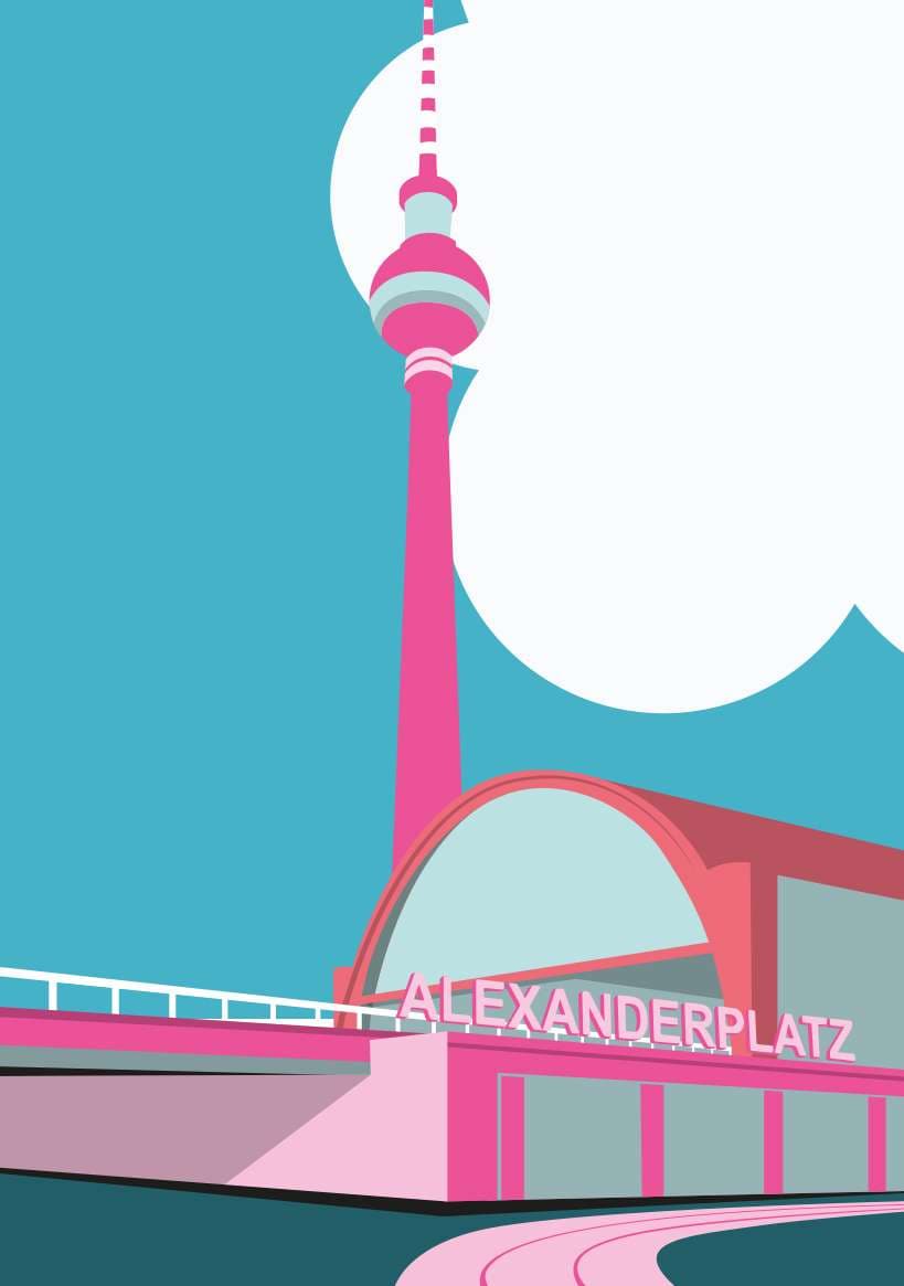 Postkarte - Bon Voyage - Alexanderplatz, Berlin