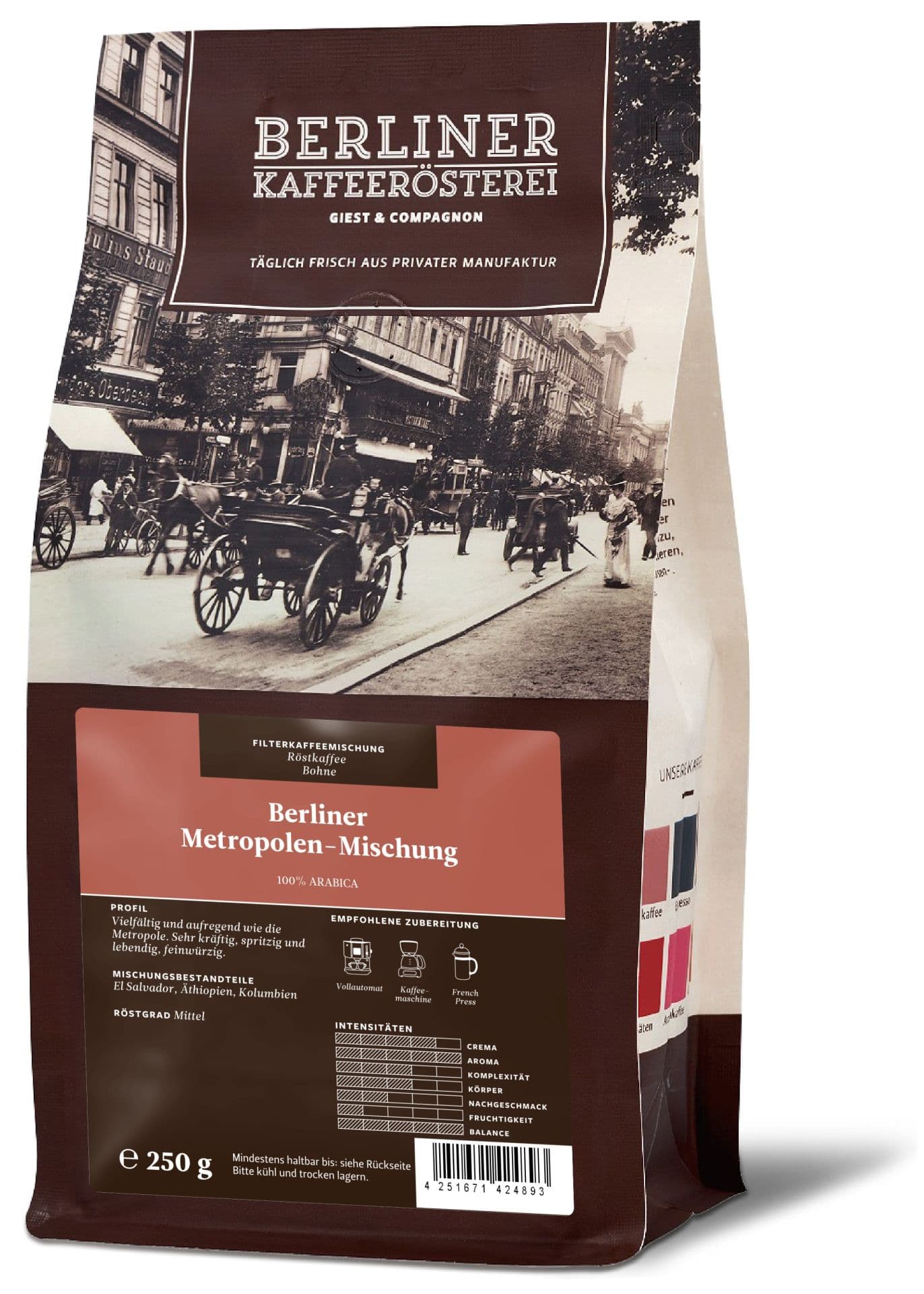 Berliner Kaffeerösterei - Berliner Metropolenmischung, gemahlen, 250g