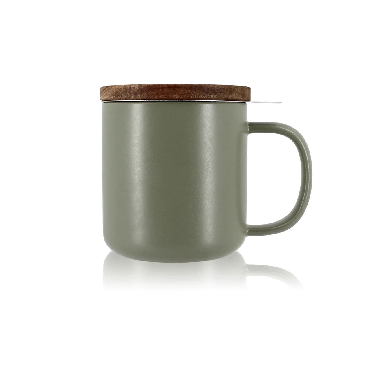Ogo Living Juliet Mini Khaki - Tee Tasse aus Steinzeug mit Akazienholzdeckel