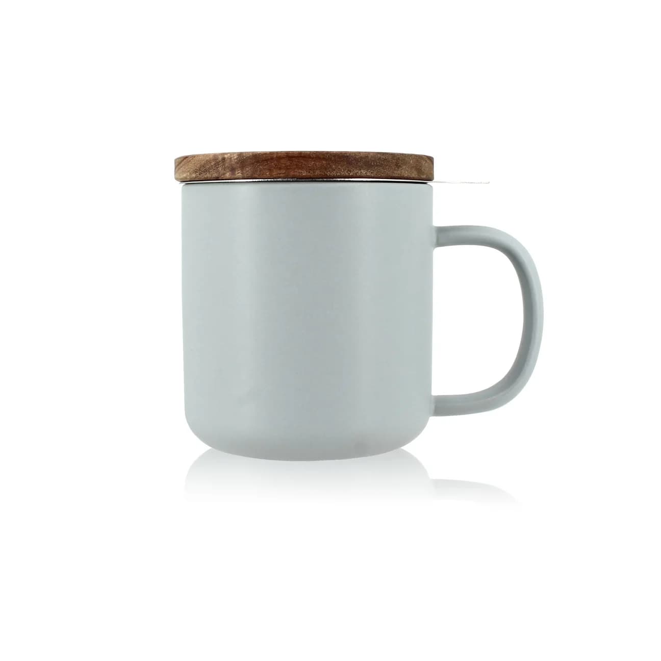 Ogo Living Juliet Mini Perlgrau - Tee Tasse aus Steinzeug mit Akazienholzdeckel