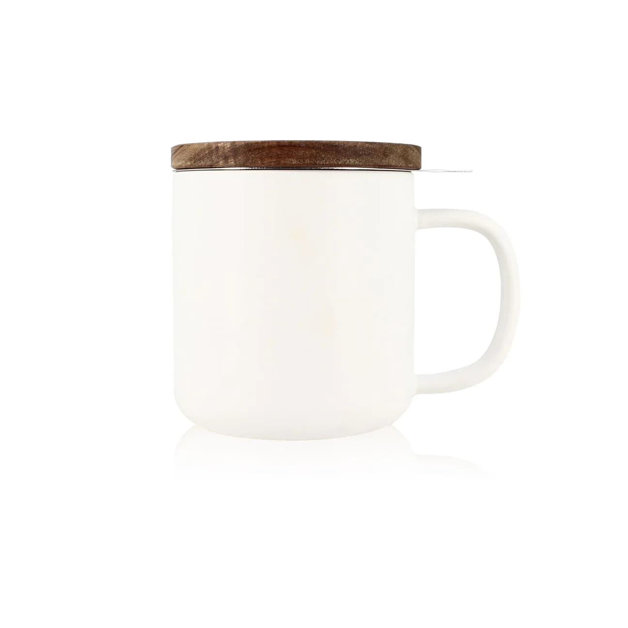 Ogo Living Juliet Mini Weiß - Tee Tasse aus Steinzeug mit Akazienholzdeckel
