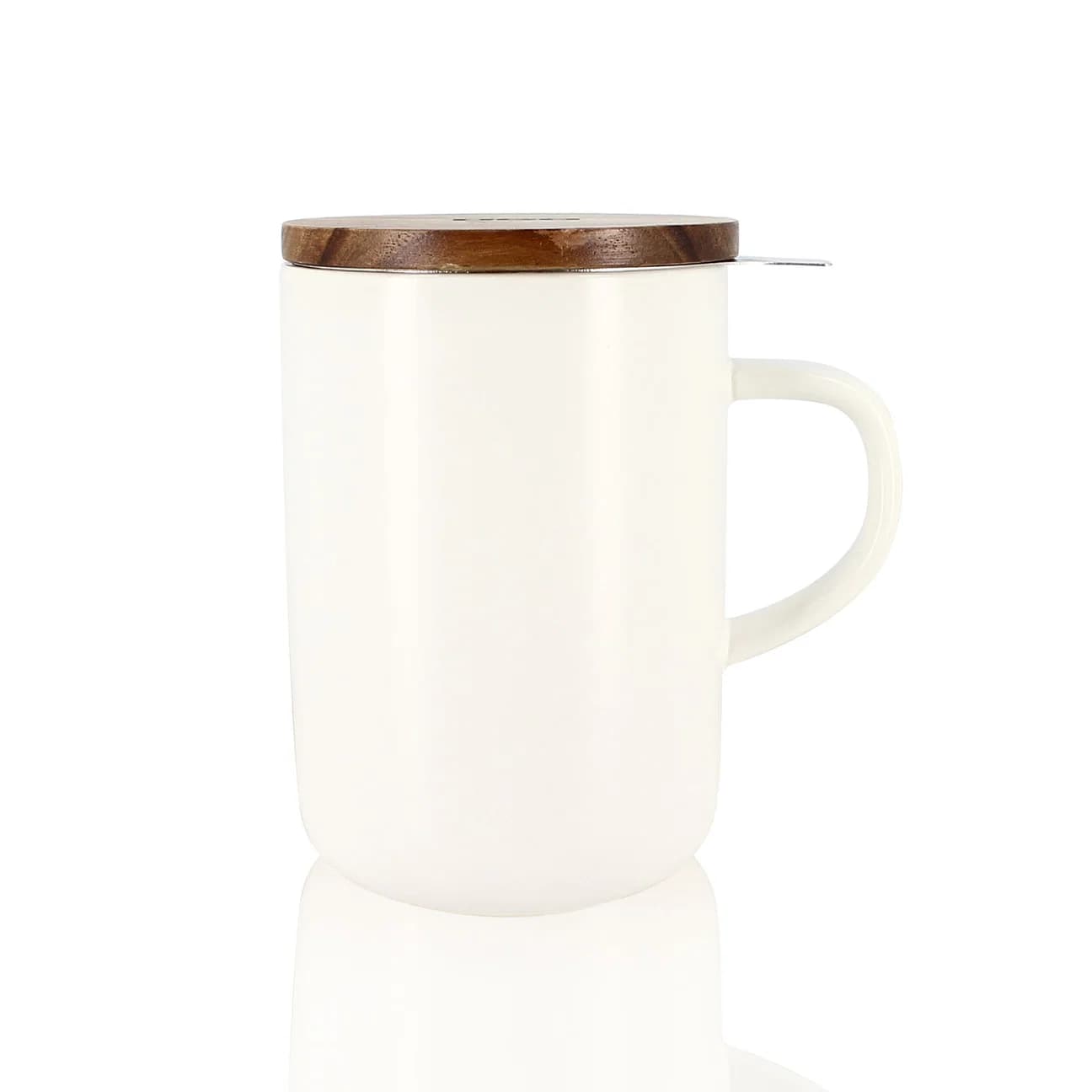 Ogo Living Juliet Weiß - Tee Tasse Steinzeug und Deckel Akazie 475ml