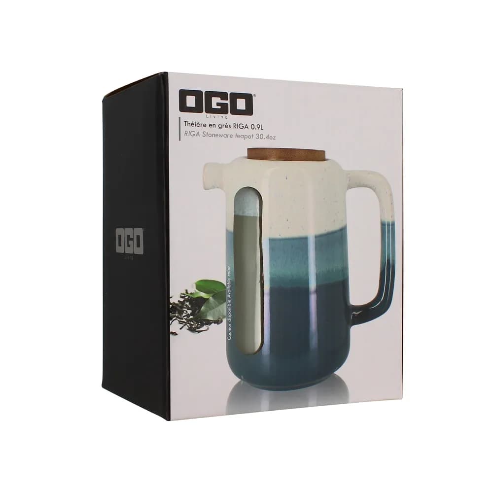 Ogo Living Teekanne Riga, Blau - aus Steinzeug mit Bambusholzdeckel