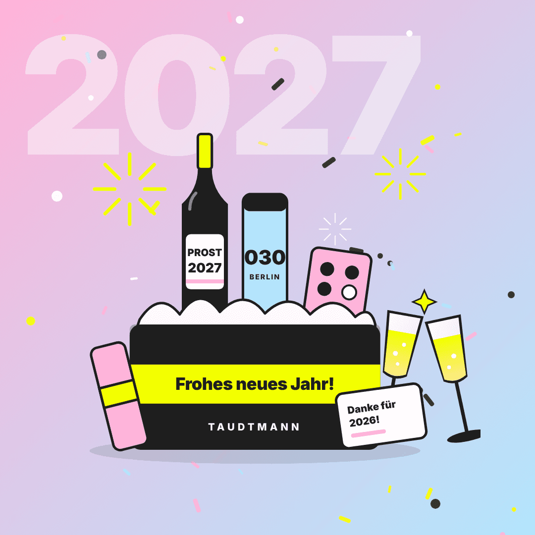 Neujahrsgeschenk von Taudtmann: Feinkostbox mit Sekt und Neujahrsgruß