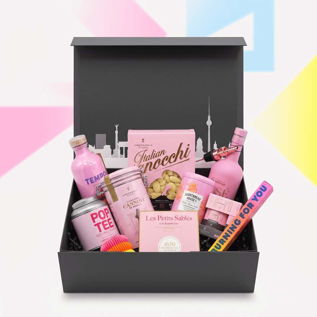 Design Klassiker Box in Pink – Feinkost-Geschenkbox mit Stil
