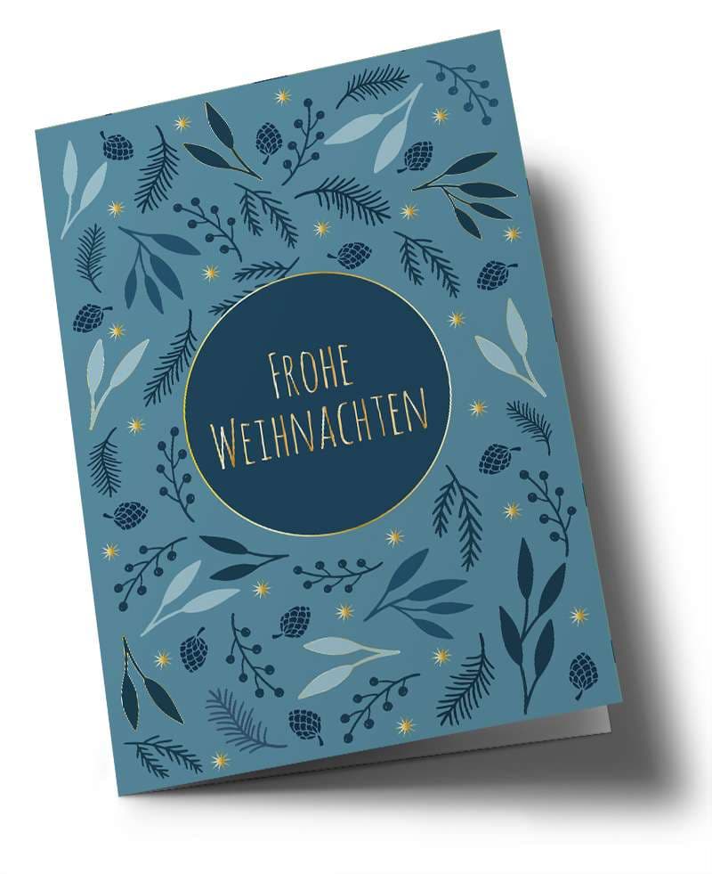 Klappkarte - Toni Starck - Blaue Zweige, Frohe Weihnachten