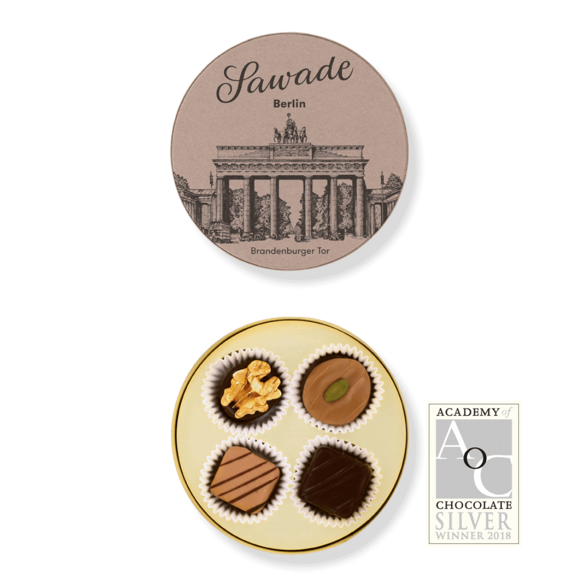 Sawade Small round box of chocolates Brandenburg Gate Alcohol-free
