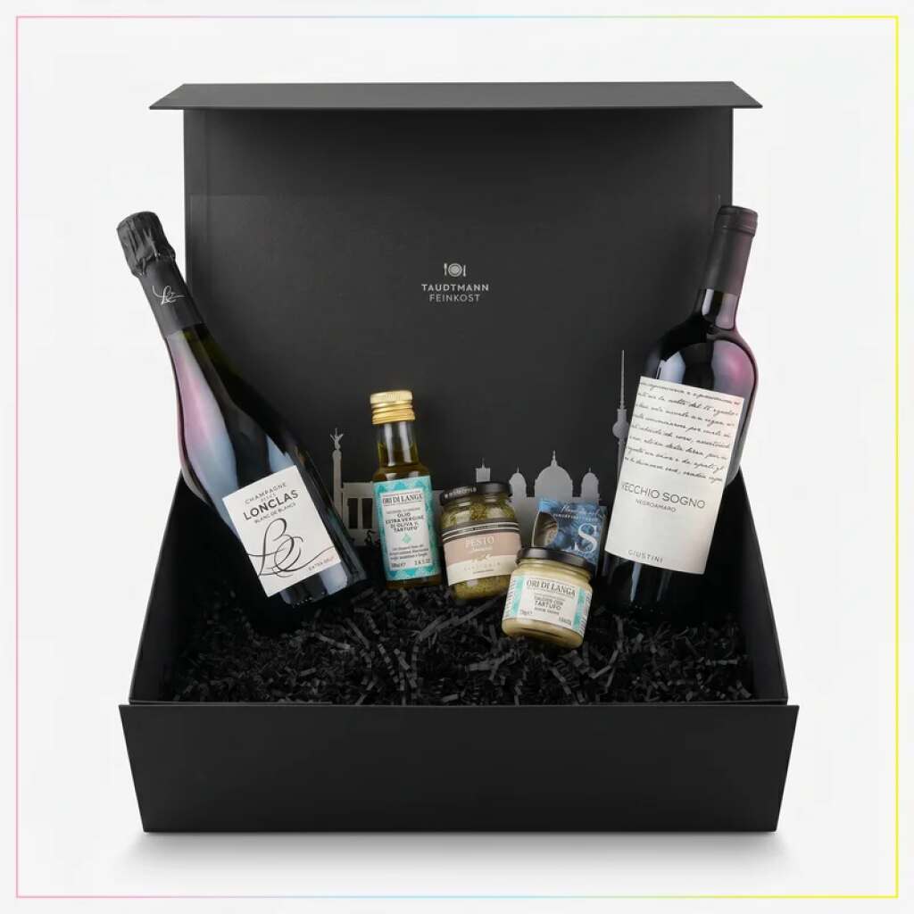 Champagner- und Trüffel-Geschenkbox mit hochwertigen Feinkost-Delikatessen