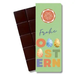 grüne vegane Osterschokolade OHYA Bio-Schokolade grün Schokolade ohne Milch & Zucker nachhaltige Oster-Schokolade vegane Tafelschokolade Ostern plastikfreie Bio-Schokolade Edelkakao 60 % vegan Kokosblütenzucker Schokolade vegane Nascherei zu Ostern Geschenkidee Ostern nachhaltig